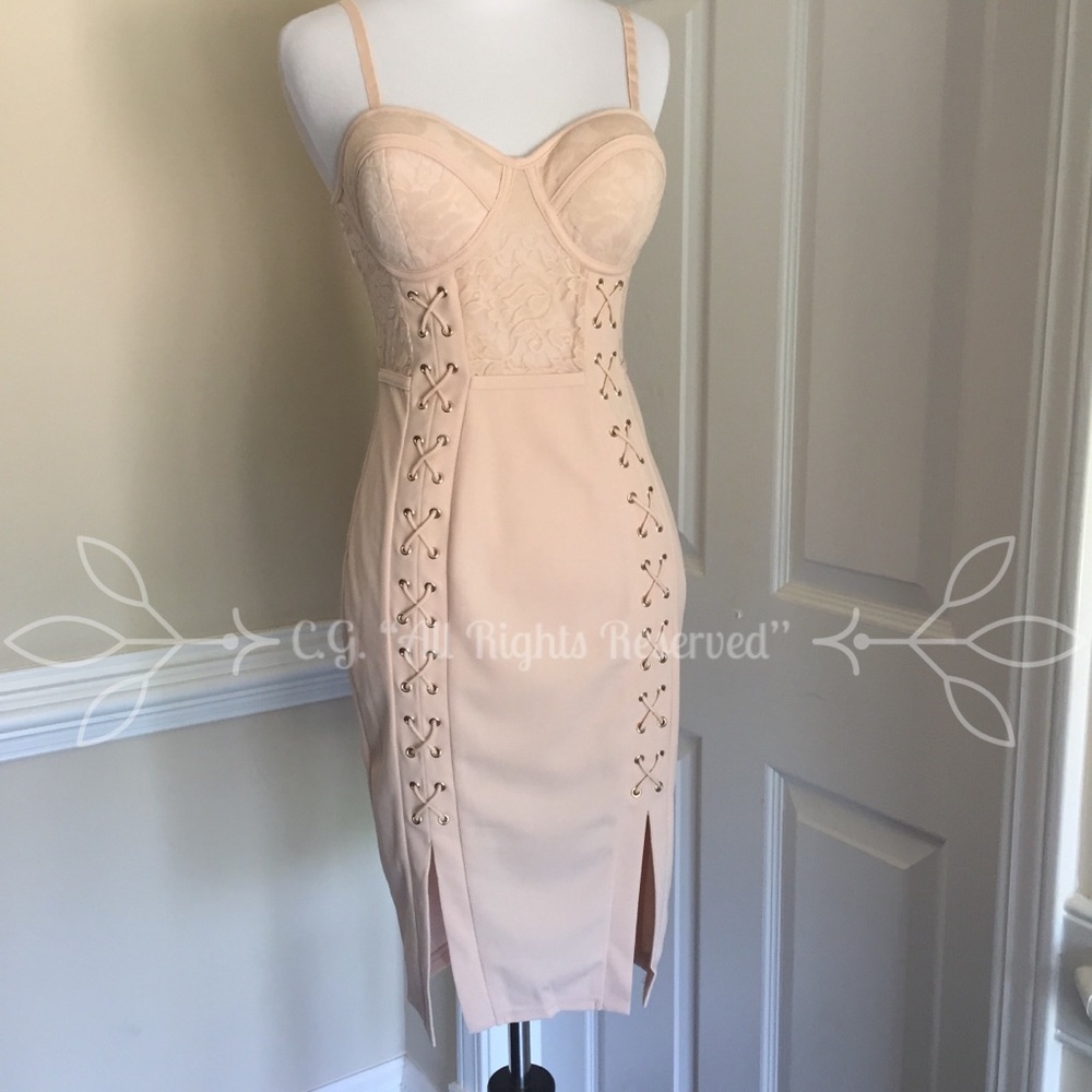 Nude Lace Panel Bustier Dress Size S - Picture 5 of 8